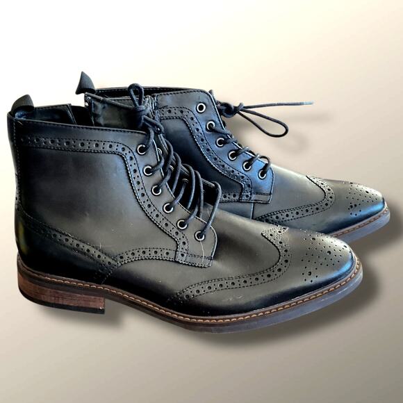 Men\'s 13 MORETTI Birmingham Side Zip Black Leather Wingtip Boots main image 8